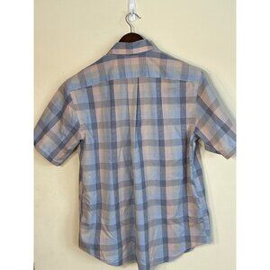 Gold Label Roundtree & Yorke Mens M Short Sleeve Button-Up Shirt Blue/orange Pla